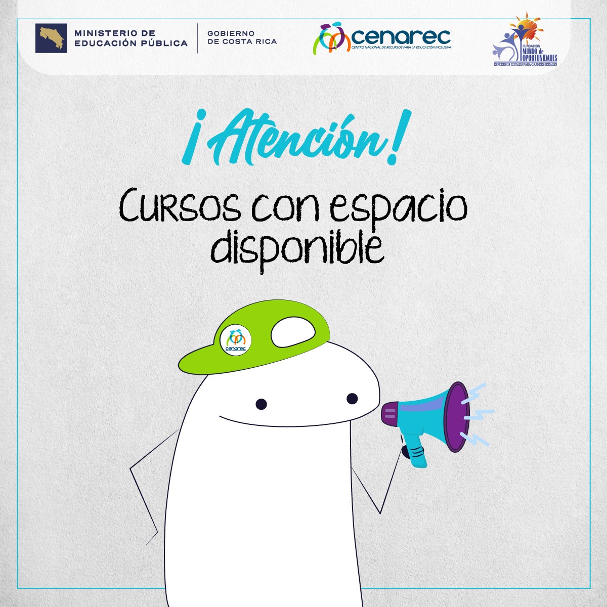 Afiche con mascota del Cenarec Inklu y el texto: cursos con espacio