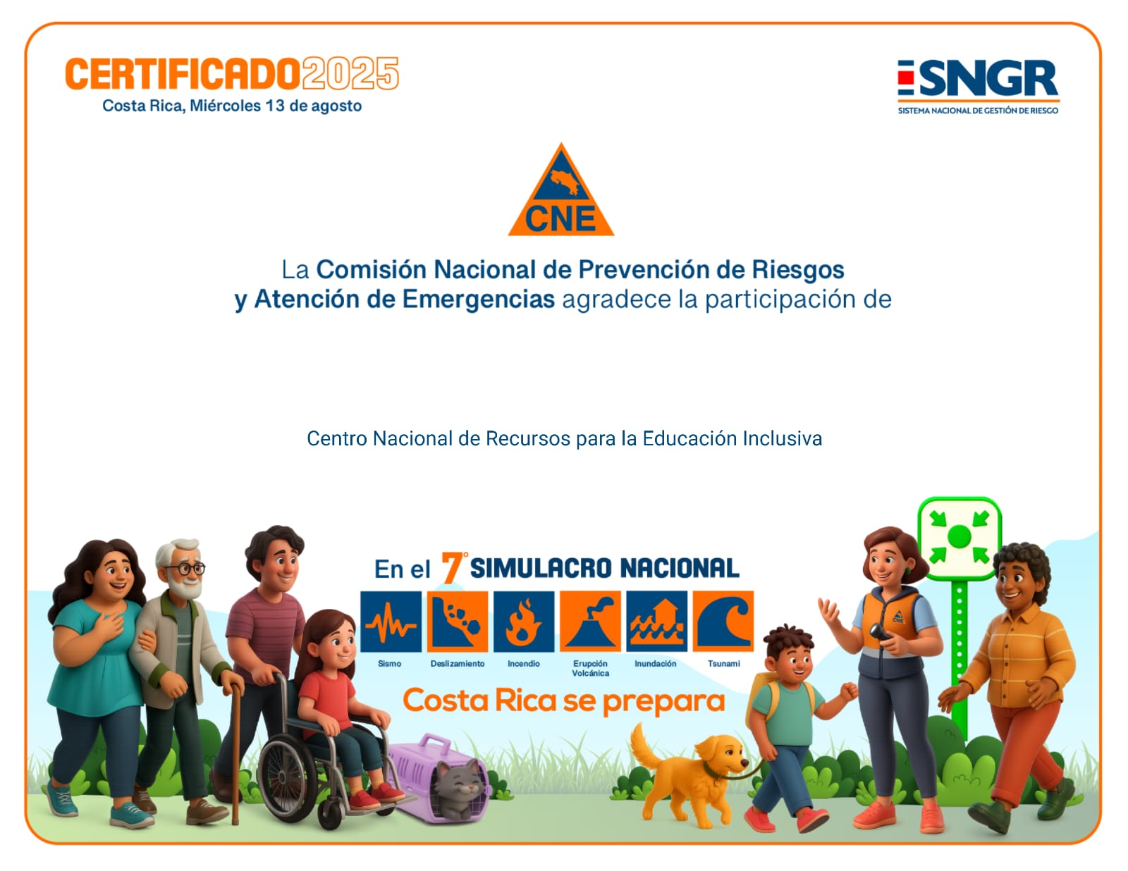 Reconocimiento de la CNE por la participación en el simulacro